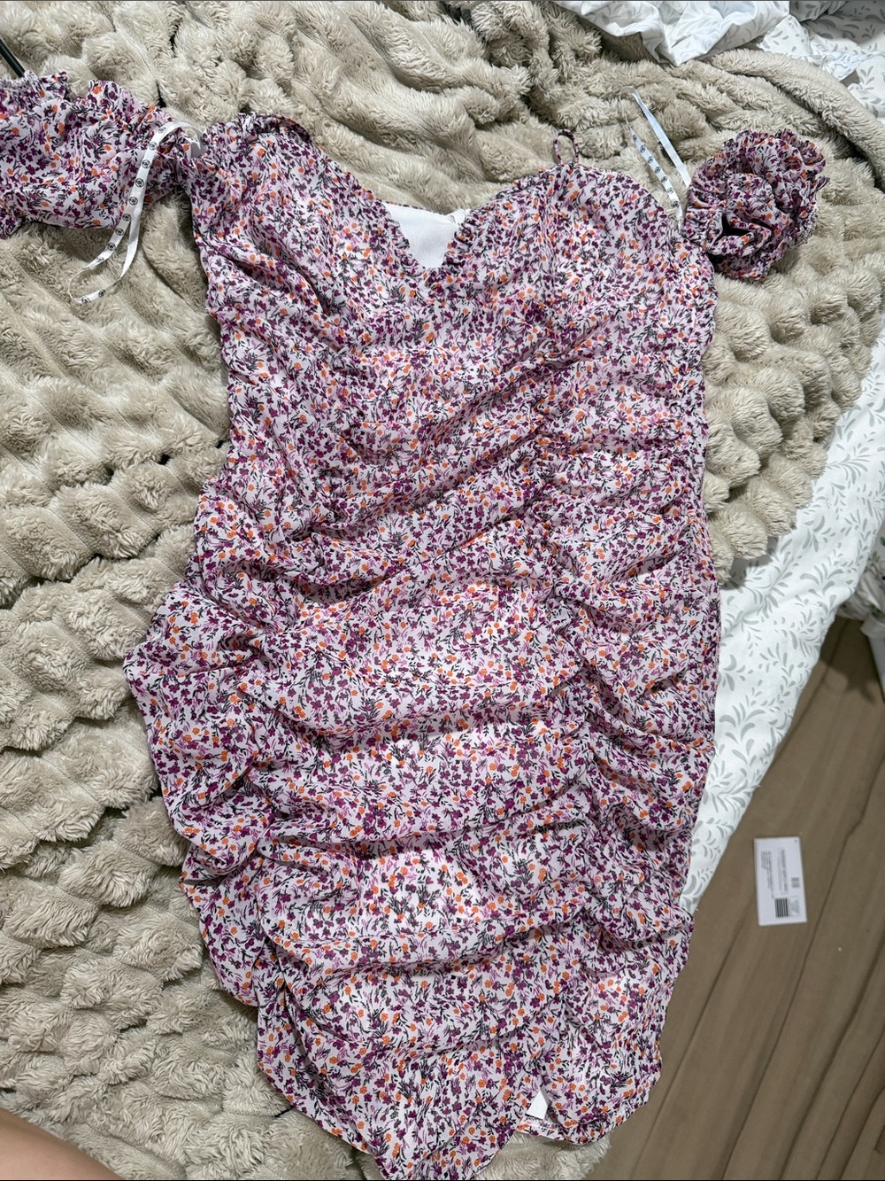 Missguided Pink & Purple Floral Ruched Mini Dress